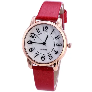 Модни дамски часовници Прост кръгъл циферблат цифров кварцов ръчен часовник за жени матирано кожена каишка часовник Reloj Para Mujer