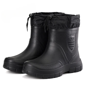 Мъжка есен и зима Нови топли и удобни обувки за дъжд Мъжки външни леки водоустойчиви обувки против хлъзгане дъжд обувки