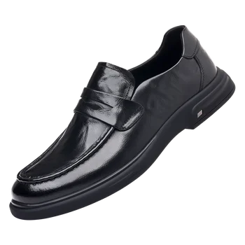 Мъжка мода бизнес кожени обувки мода кръг пръсти британски стил офис къси ботуши мъжки ежедневни работни обувки