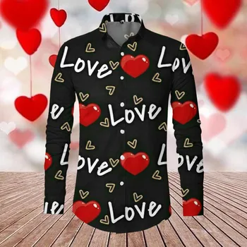 Мъжка риза за печат на писма Блузи за гаджета Блузи за Свети Валентин Любовник Върхове Случайни Ваканция Празнична графика Camisas De Hombre