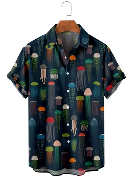 Мъжка риза с къс ръкав ревер голям размер медузи 3D отпечатана мъжка риза с мъжки дрехи