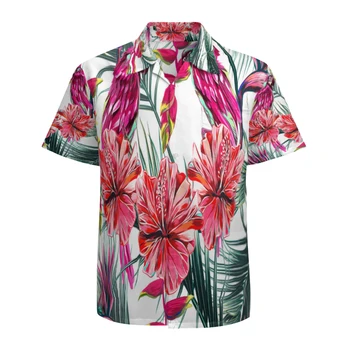 Мъжка хавайска риза къс ръкав небрежен бутон надолу флорални печатни плажни ризи с джоб бързо суха дишаща