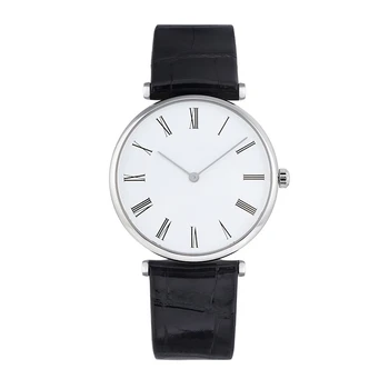 мъжки Дамски кварцов часовник Casual Black Leather White Rome Dial