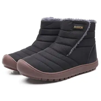 Мъжки нов зимен стил сняг ботуши дебели плюшени топли глезена ботуши открит кожа маратонки водоустойчиви мъжки обувки