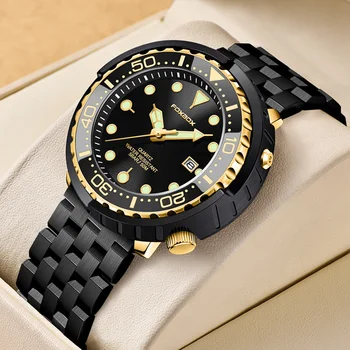 Мъжки часовници 5ATM спортен водоустойчив кварцов ръчен часовник светещ часовник със стоманена рамка часовник за мъже Relogio Masculino+Box