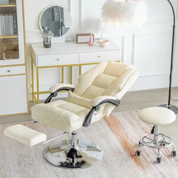 Наклонен луксозен салонен стол Бръснарница Преносим модерен кожен салон стол протектор за крака Silla De Barbero Търговски мебели