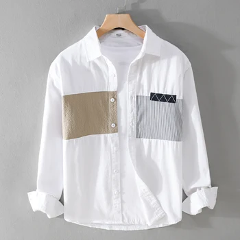 Нов дизайнер дълъг ръкав пачуърк памук марка ризи за мъже мода удобни качествени върховете облекло плюс размер Camisa