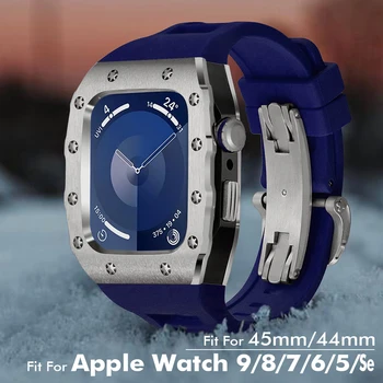 Нов луксозен комплект за модернизация от неръждаема стомана за Apple Watch Case SE 5 6 7 8 9 Аксесоари за защита на серията Band iWatch 44 / 45mm случай