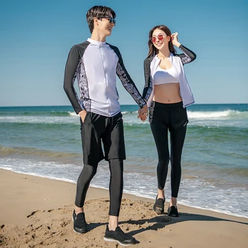 Нов мъжки и дамски двойка бански дълъг ръкав панталони комплект покрива корема и показва тънък консервативен водолазен костюм Hot Spring