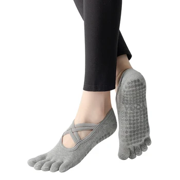 Нови жени против хлъзгане пилатес чорапи пет пръста силиконови неплъзгащи йога чорап превръзка балет танци дами фитнес спорт памук чорап