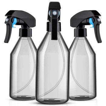 Нови пластмасови спрей бутилки за почистващи разтвори,10OZ Празен контейнер за многократна употреба с издръжлива черна пръскачка, 3Pack