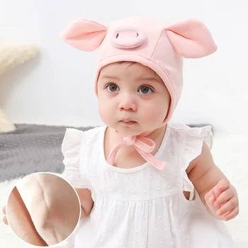 Новородено до 24 месеца Мъже и жени Бебе Универсална карикатура Сладко малко розово прасе есен и зима топла шапка Ins Kawaii Pig Pig Hats