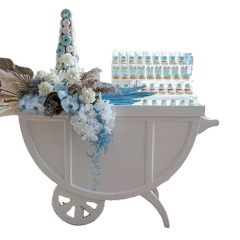 парти декоративни половин месец дисплей бял акрилен десерт бонбони количка за сватба