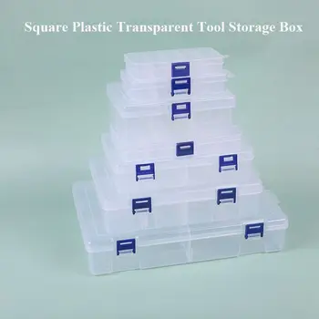 Пластмасова кутия за съхранение Преносим квадрат прозрачни бижута мъниста контейнер трайни малки предмети случай електрически инструменти притежателя