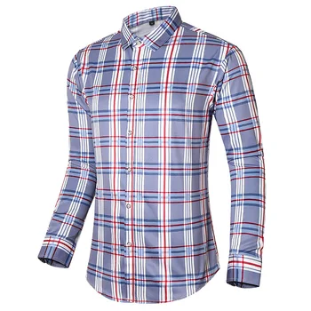 Плюс размер случайни класически карирана риза за мъже официална бизнес ревера риза мъжки пролет есен дълъг ръкав Daily Chemise Hombre 7XL