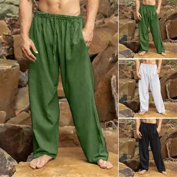 Прави панталони за крака удобни мъжки панталони с широк крак с шнур ластик чатала меки дишащи панталони за мъже