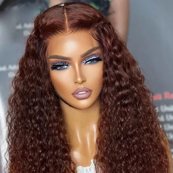 Предварително оскубани 26Inches 180% плътност Long Glueless Brown Kinky Curly Lace Front Wig For Black Women BabyHair Heat Temperature Daily