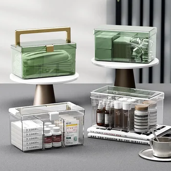Прозрачна домашна кутия за лекарства, малка кутия за лекарства за домашна употреба студентско общежитие с висока красота, преносима кутия за съхранение на лекарства за маски