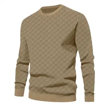 Разтеглив основен слой Топ кариран модел дълъг ръкав пуловер за мъже хлабав годни тениска с еластичен маншет пролетта есен отгоре дебел
