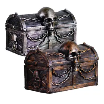 Ретро кутия за бижута с череп и вериги Декоративна ретро съкровище съхранение бижута съхранение случай кутия организатор за пиратско парти
