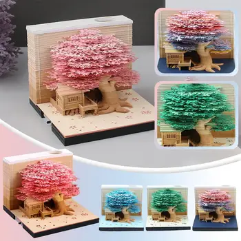 Романтична къща на дърво 3d Memo Pad Paper Carving Art Craft Led светлини Орнаменти Бележки Лепкав календар 2024 Декорация Бележник W I2n7