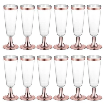 Сватбена шампанска флейта Творческа пластмасова сватбена чаша за еднократна употреба Шампанска чаша за пиене прибори за парти-роза