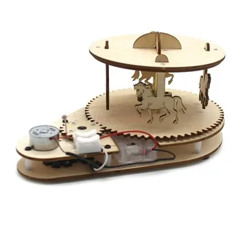 Светлинно контролирана дървена въртележка детски подарък подарък DIY ръчно изработена технология модел материал фоточувствителен научен експеримент