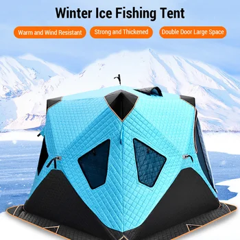 Сгъстяване на 4-слойна палатка за риболов на лед Зимен риболовен подслон Студено време Открит туризъм Къмпинг палатка за 3-4 души