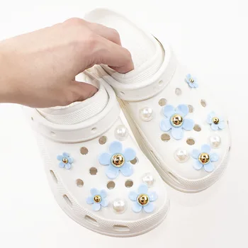 Сладка перла пет венчелистчета цвете дупка обувки обувки талисмани аксесоари за крок обувки катарама красиви слънчогледови обувки декорации