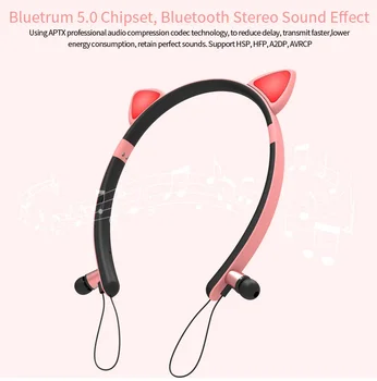 Сладък безжичен котка ухо слушалки светещи Bluetooth преносими леки слушалки Hifi музика спорт слушалка с микрофон за деца подарък