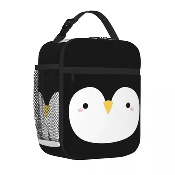 Сладък малък пингвин лице изолирани чанти за обяд термична чанта обяд кутии охладител обяд кутия пикник храна голяма пазарска чанта за жени деца