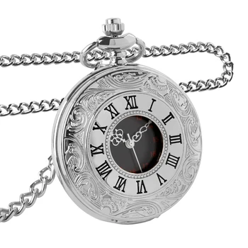 Сребърни римски цифри мащаб кварцов джобен часовник реколта Steampunk джобни часовници с верига огърлица рожден ден подаръци