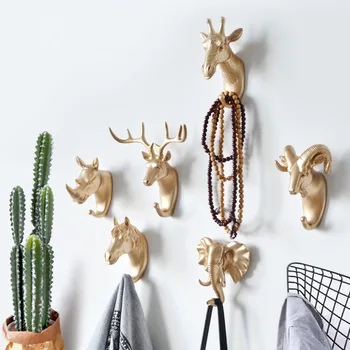Стенни куки за декорация, стойка за глава на животни, шапки за палта, закачалка за стена, кон, жираф, лос, слон, аксесоари за баня
