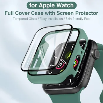 Стъкло + калъф за Apple Watch Series 7 6 5 4 3 SE 2 1 Протектор за екран + капак iWatch случай 45mm 41mm 44mm 40mm 42mm 38 mm Аксесоари