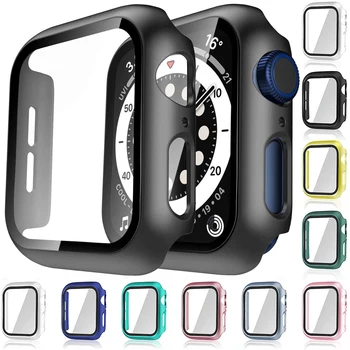 Стъкло + калъф за Apple Watch Серия 6 5 4 3 2 1 SE 44mm 40mm iWatch случай 42mm 38mm броня екран протектор + капак часовник аксесоар