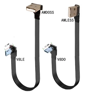 Супер плосък гъвкав ъглов 90 градуса USB микро USB мъжки към ултракъс USB мъжки конектор за зареждане на данни 10CM-50CM