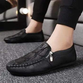 Супер удобни мъжки ежедневни обувки Меки мокасини от естествена кожа Висококачествени мъжки обувки за шофиране Мода Мека печатна кожа Sho