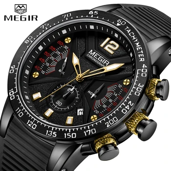 Топ марка MEGIR Луксозни мъжки часовници Силиконов спортен часовник Мъжки моден хронограф Кварцов водоустойчив мъжки часовник relogio masculino