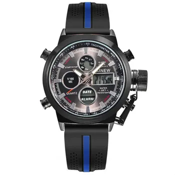Хронограф Бизнес часовник за мъже Мода Гумена лента Аларма Хронометър Многофункционални спортни електронни часовници Montre Homme